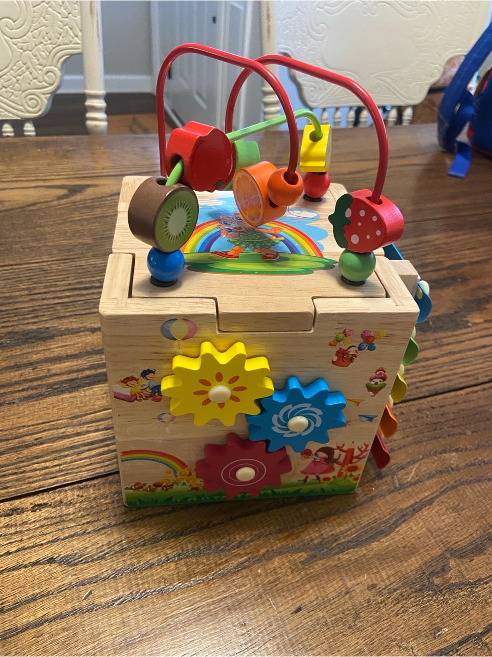 Wooden Activity Cube with Colorful Bead Maze - Multicolor